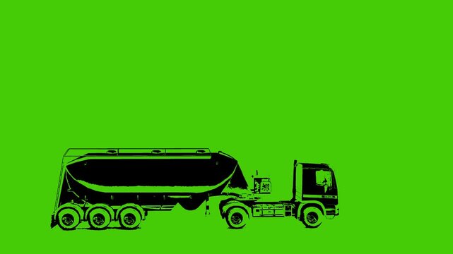 Tanker Truck Silhouette Motion Video Loop Isolated on Green Screen Chroma Key Background, Industrial Fuel Trailer Transport Symbol, Heavy Vehicle Logistics Graphic for Business and Transportation