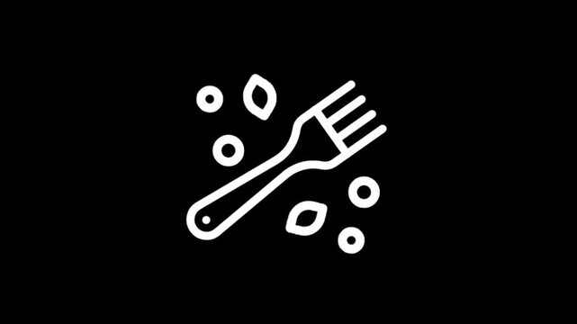 Abstract white fork and dots animation on black background