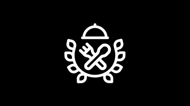 Elegant food icon with cutlery and leaves, symbolizing healthy dining