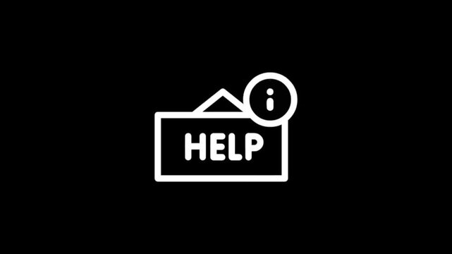 Animated stick figure holding a help sign and an information icon