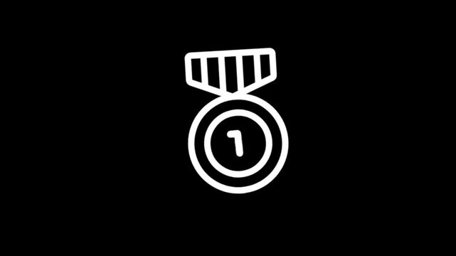 Animated first place medal icon with ribbon on black background