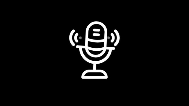 Animated microphone icon with sound waves for broadcasting and podcasting