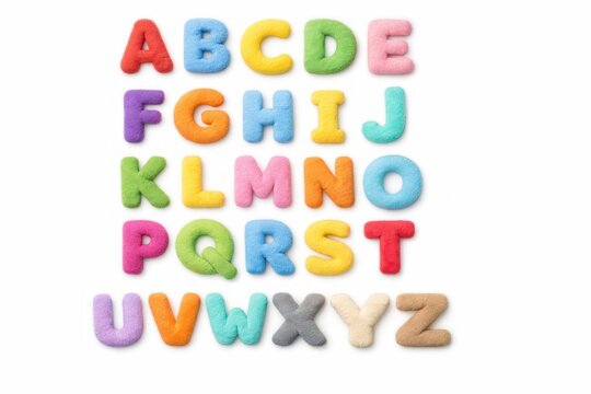 Colorful foam letters arranged in alphabetical order for educational purposes