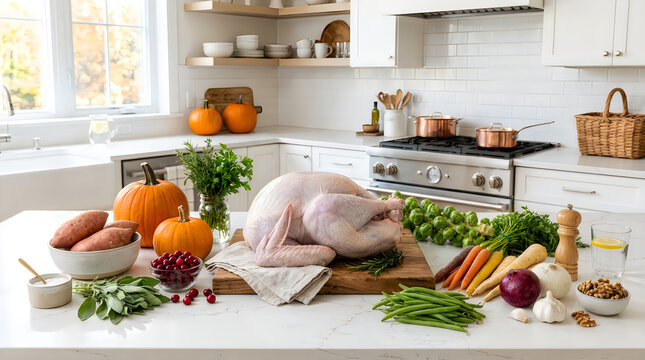 Fresh ingredients and kitchen tools on modern countertop