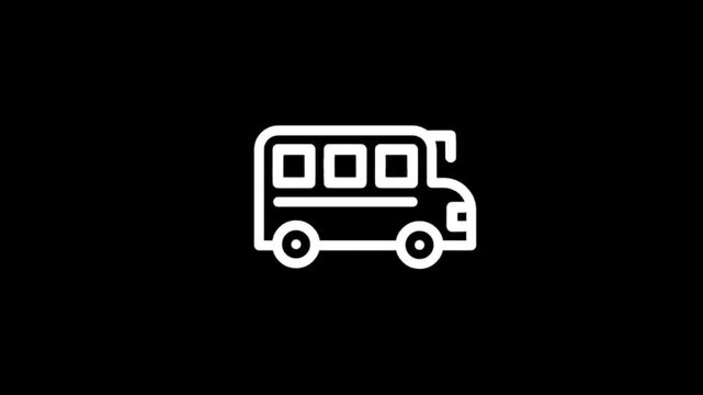Simple white school bus icon animation on black background