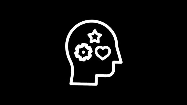 Abstract concept of mind with gears, heart, and star symbols
