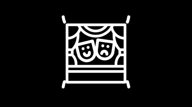 Theater masks icon animation with curtains and stage elements