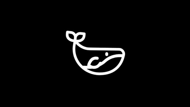 Minimalist white whale icon animation on black background