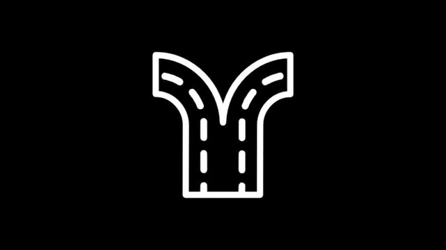 Abstract graphic of a road splitting into two paths on a black background