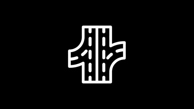 Abstract road junction graphic with white lines on black background