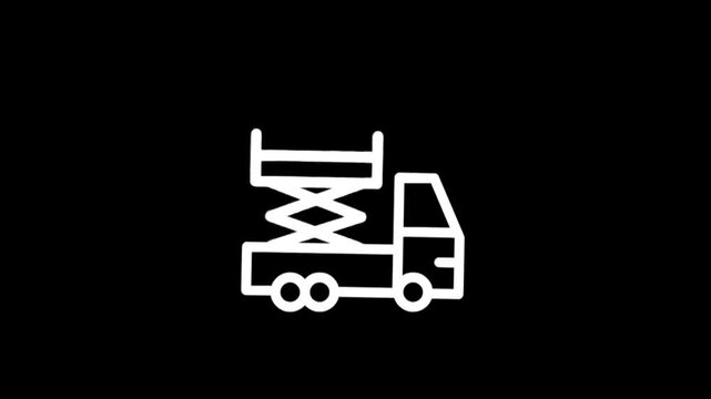 Animated scissor lift truck icon rising and lowering on black background