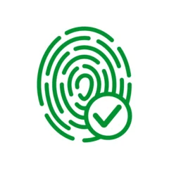 Green fingerprint with check mark, vector illustration. © Vectorry