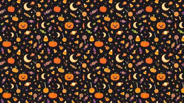 Seamless Halloween Candy Pattern Background