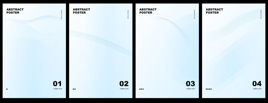 Abstract wave poster template vector set for soft blue background design