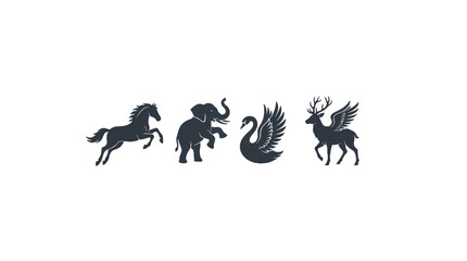 Fototapeta premium Elegant vector graphic silhouettes featuring various majestic wild animals isolated on a clean white background design