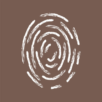 White brush stroke fingerprint on brown background, vector illustration.