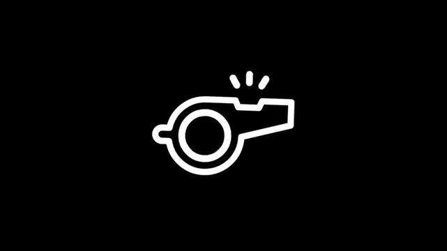 Simple white whistle icon animation on black background