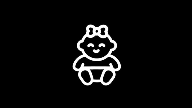 Simple line art animation of a baby icon with a bow