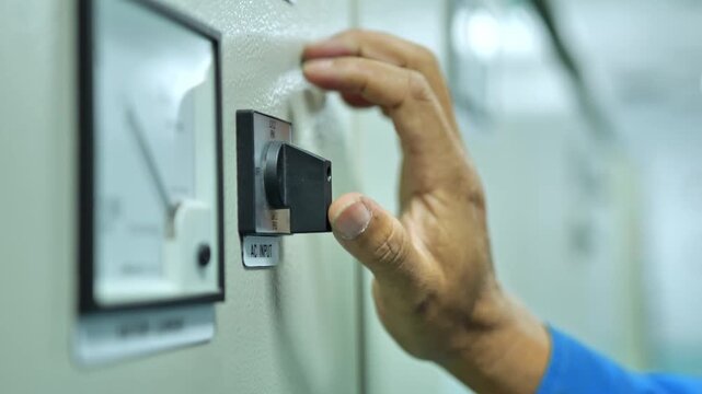 Digital UPS monitoring interface on an electrical control cabinet, representing emergency power management, battery monitoring, maintenance, and electrical reliability.