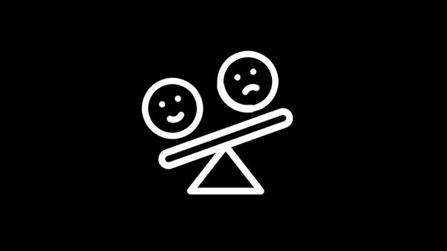 Animated icons showing contrasting emotions and a film camera on a black background