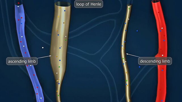 Loop of Henle anatomy and function in water balance, salt reabsorption, and urine concentration.