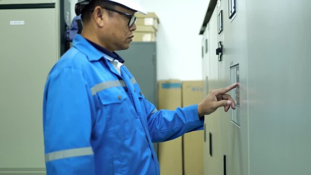 Industrial UPS system monitored through a digital control panel, showing electrical status and backup power information for reliable facility operation.