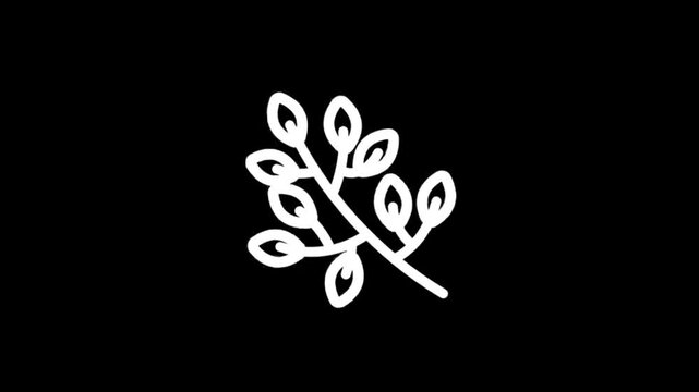Minimalist white leaf branch animation on black background