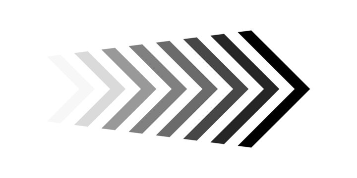 Set of grey scale chevron arrows pointing right, a modern vector graphic element for progress, direction, or speed, isolated on white.