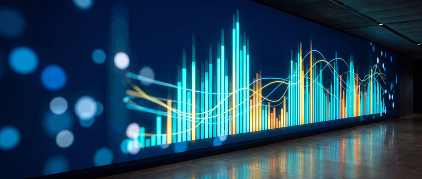 Abstract data visualization with glowing bokeh against a dark background symbolizing growth and analysis