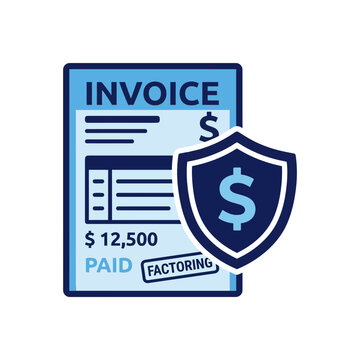 Invoice Factoring Illustration with Secure Financial Shield Icon