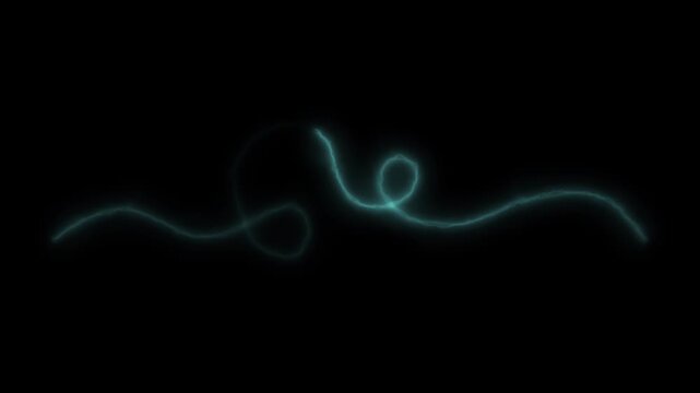 Glowing swirl divider featuring an energetic cyan electric line moving across a dark backdrop. Includes seamless loop motion graphics. 4k animation.