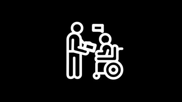 Person in wheelchair receiving assistance and information from another person