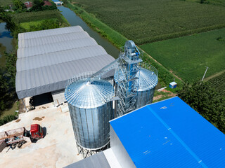 Aerial view of agricultural grain silos and storage facility © zhu difeng