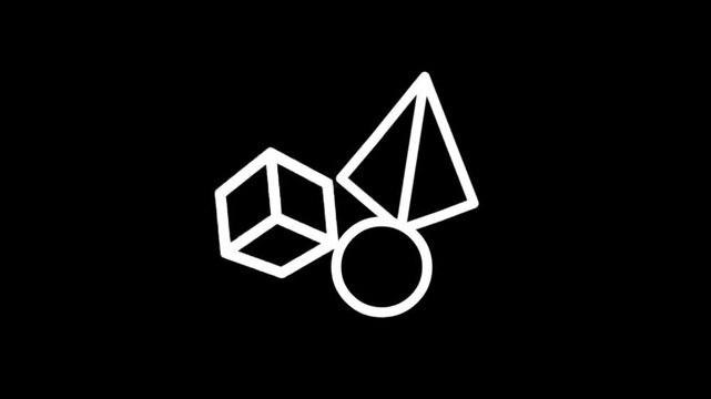 Geometric shapes including cube, pyramid, and circle in minimalist animation