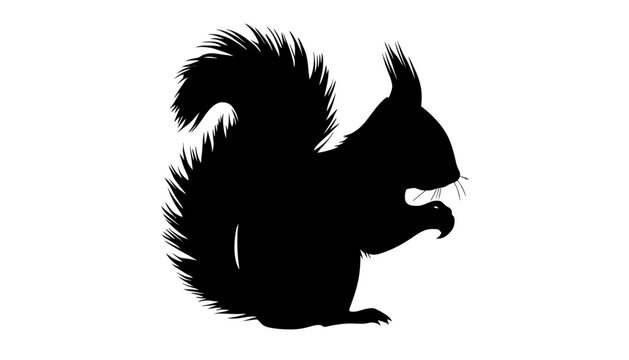 Cute squirrel eating silhouette vector design