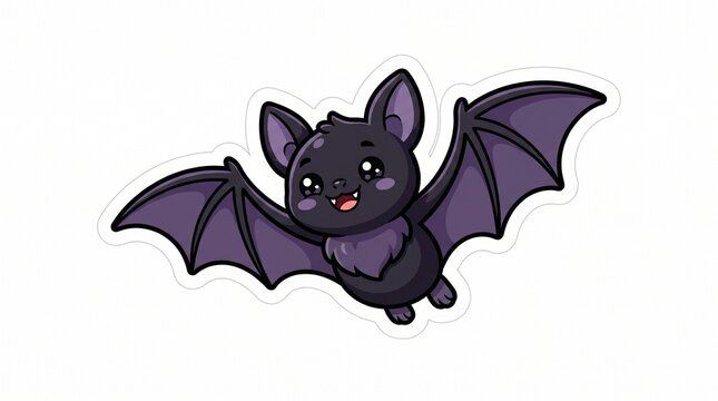 Cute flying bat character illustration for halloween stickers with cartoon bat