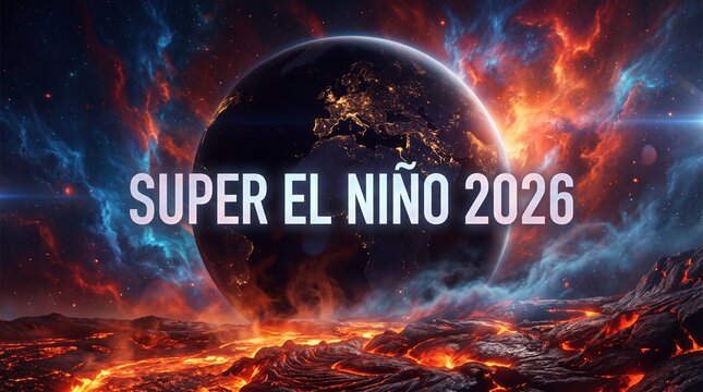 Super El Ni&ntilde;o 2026 Cosmic Visualization with Fiery Lava and Earth