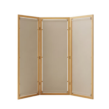 Modern wooden three panel room divider isolated on white background