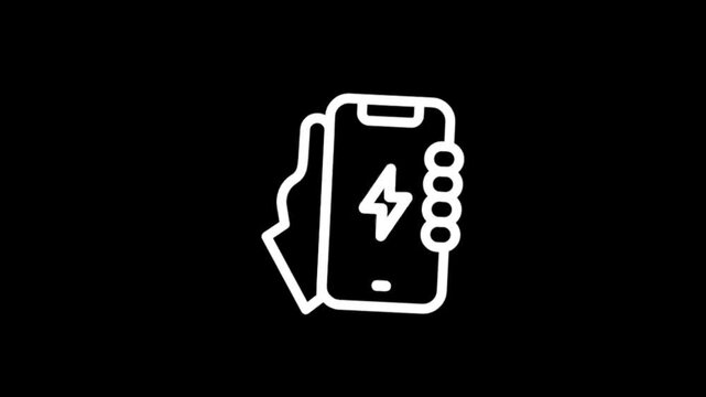 Smartphone charging icon animation with lightning bolt and battery indicator