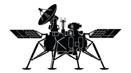 Space probe with dish antenna and solar panels black silhouette © Gk