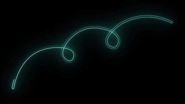 Glowing spiral animation showing an arched electric cyan line moving across a dark backdrop. Features seamless loop motion graphics. 4k video.