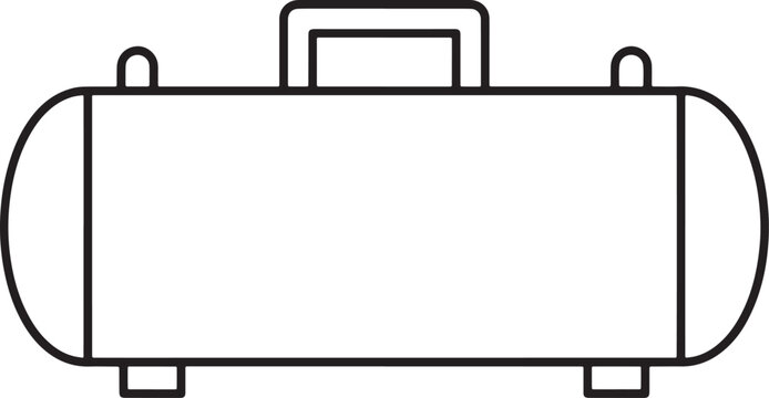Black and white line icon of a horizontal air compressor tank with a handle and feet, isolated on a white background, for industrial, workshop, and pneumatic tool, power also transparent background
