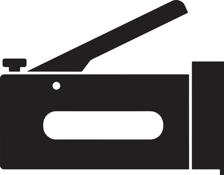 Black silhouette icon of a manual staple gun, a tool used for fastening in construction and upholstery, isolated on a white background, for diy and, home repair project, also transparent background