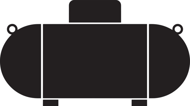 Black silhouette icon of a horizontal air compressor tank with a handle and mounting feet, isolated on a white background, for industrial, workshop, and pneumatic tool, also transparent background