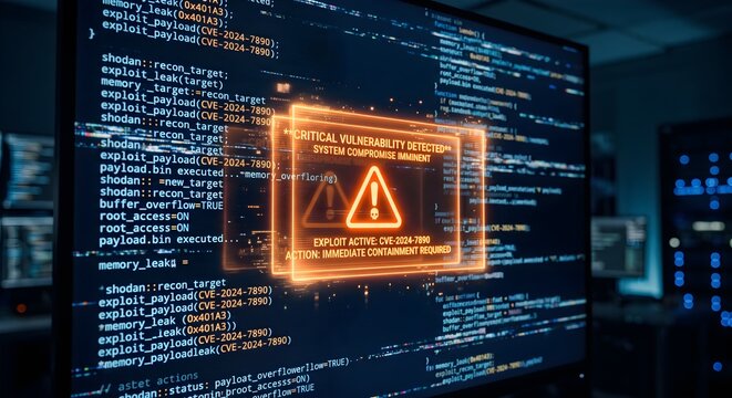Computer screen displaying code and orange warning alert box