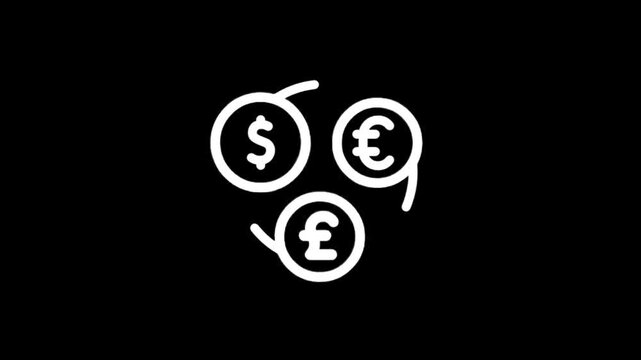 Global currency exchange icons showing dollar euro and pound symbols in motion