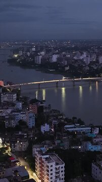 Vertical Aerial View of Riverside Settlement in Bangladesh