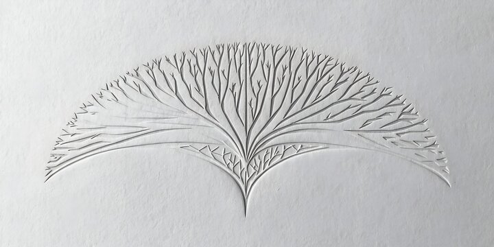 Minimalist 3D Paper Emboss Tree of Life Sacred Geometry Bas Relief White Banner Background