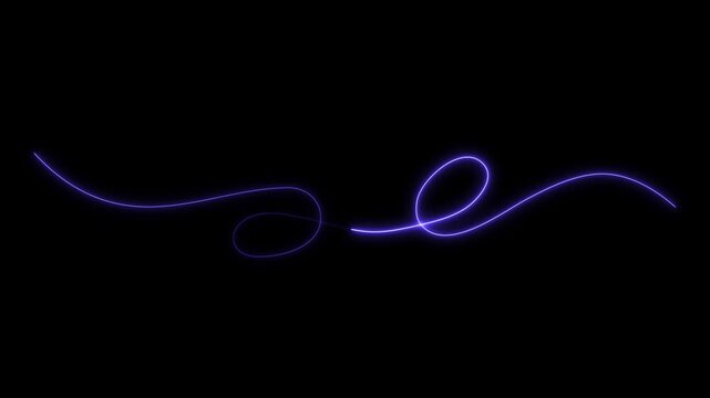 Purple swirl divider displaying a glowing electric line tracing an elegant looped path on a dark backdrop. Seamless loop. 4K animation.