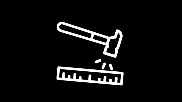 Simple white icons of hammer and ruler on black background